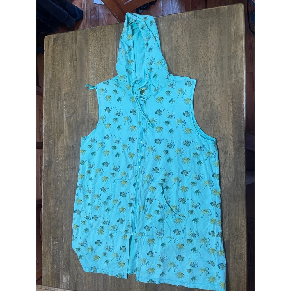 Princess Cruises Shirt XL Sleeveless Green Palm Trees Zip Up Beach Wear Hooded